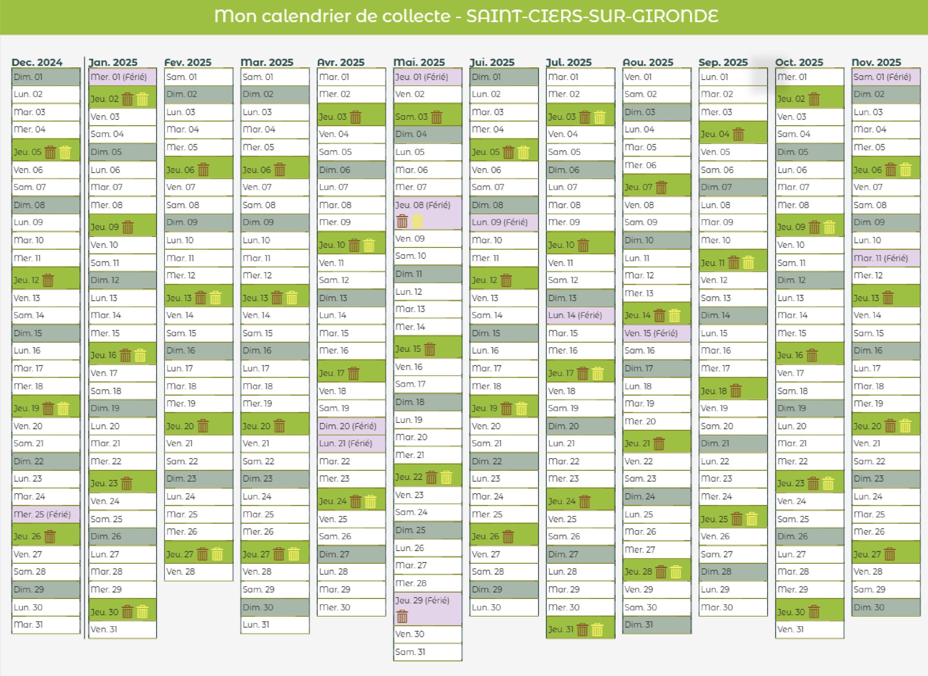 Calendrier ramassage ordures