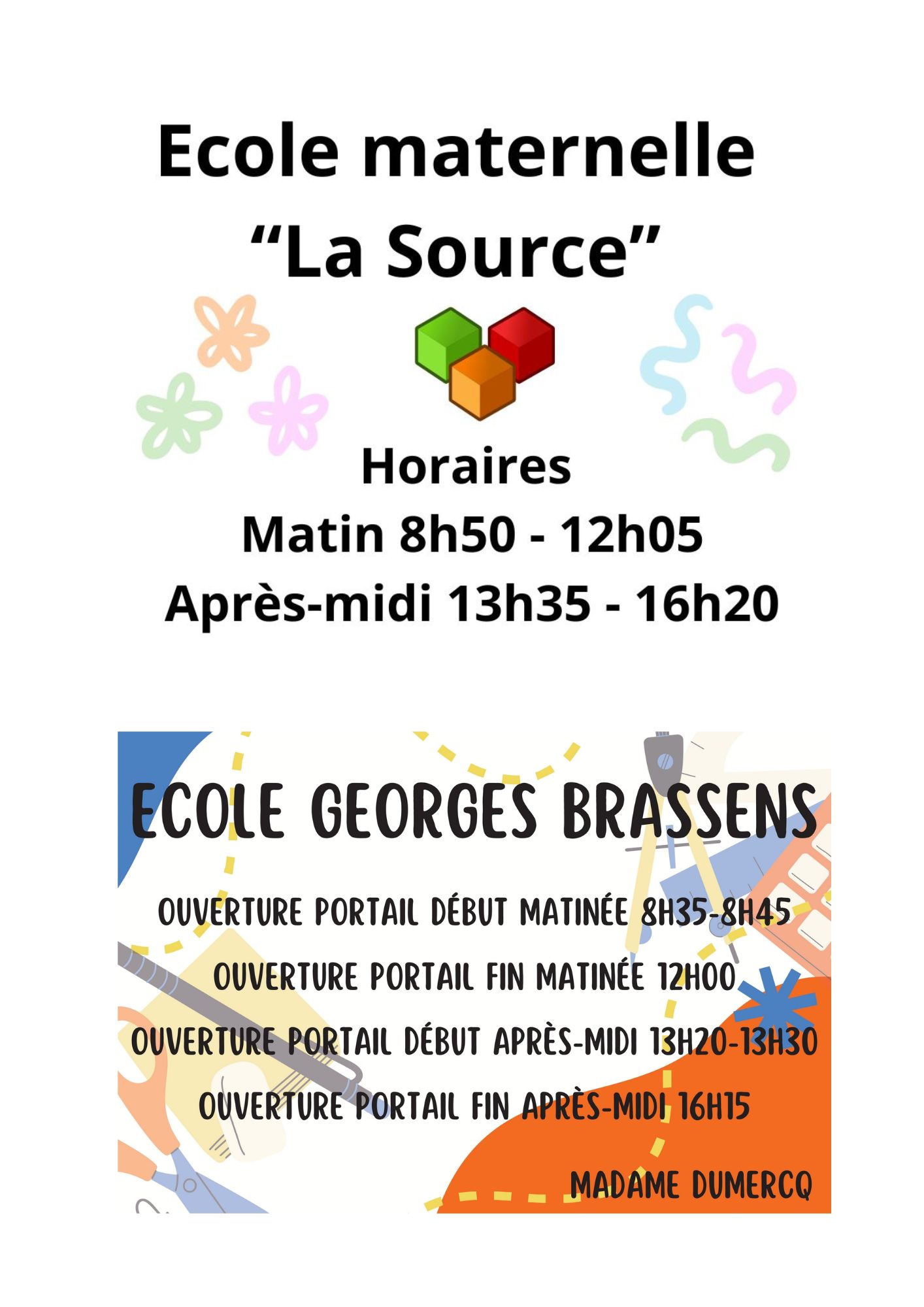Horaires Maternelle et Primaire