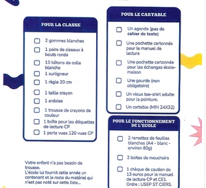 Liste fourniture école élémentaire  Georges Brassens CP-CE1-CE2