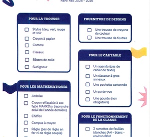 Liste fourniture école élémentaire Georges Brassens CM1-CM2